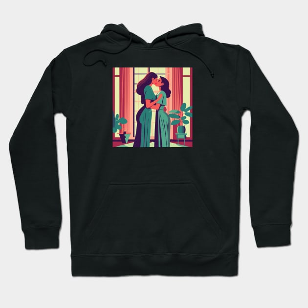 Retro Illustration of Lesbian Couple Hoodie by Perspektiva